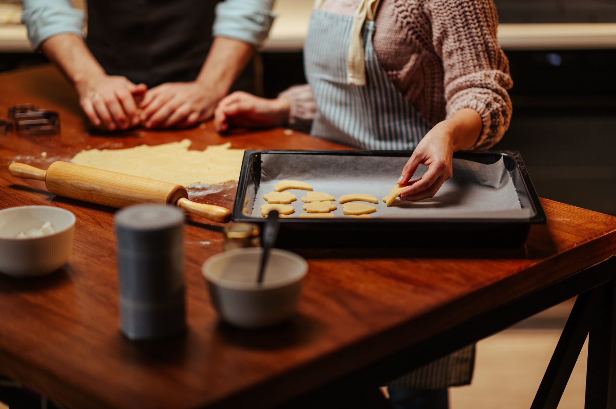 Baking homemade cookies in cozy kitchen