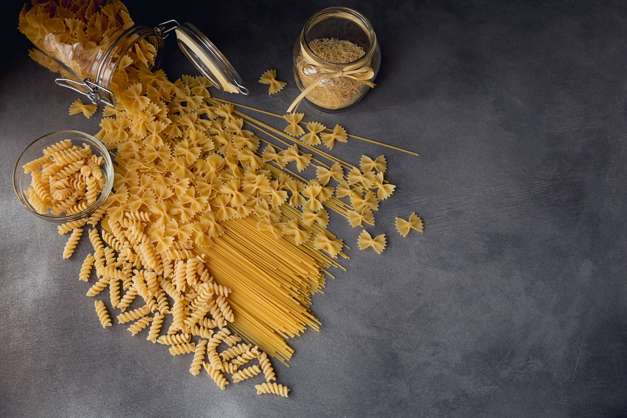 Composition of uncooked italian pasta.