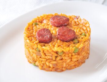 Portion of chorizo risotto