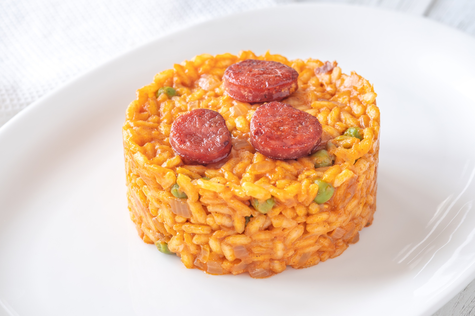 Portion of chorizo risotto