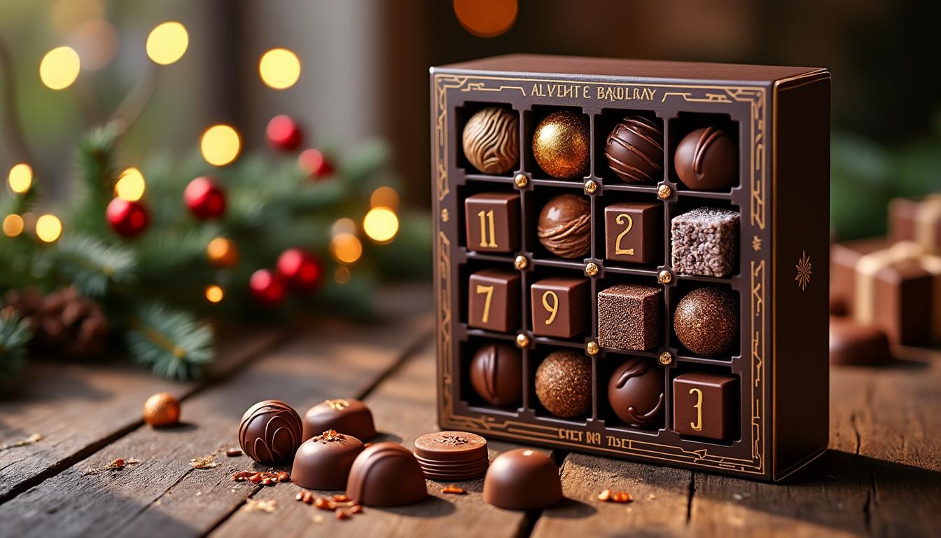 offrez-vous une expérience gourmande inoubliable avec notre calendrier de l'avent artisanal, rempli de délices chocolatés. chaque jour, savourez une création unique d'un chocolatier passionné et laissez-vous envoûter par la magie des fêtes.
