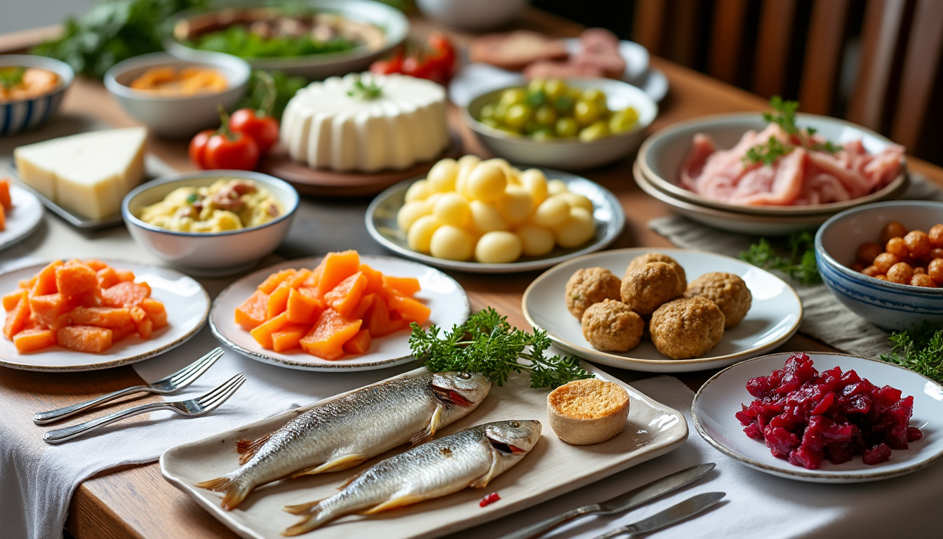découvrez le smörgåsbord, un véritable festin suédois qui ravit aussi bien les yeux que les papilles, avec une variété de mets savoureux et colorés pour tous les gourmands.