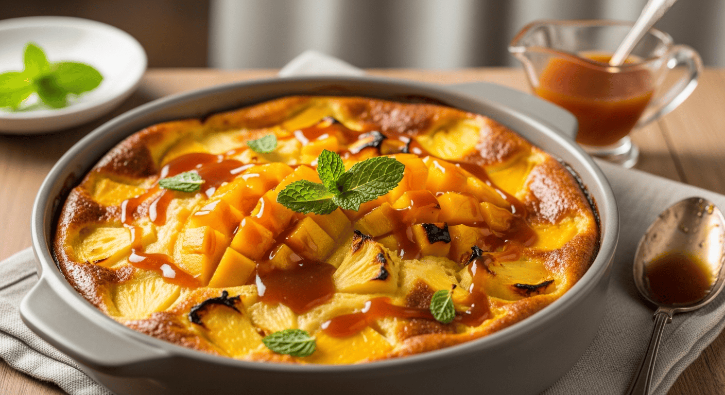 clafoutis mangue ananas caramélisés au rhum ambré