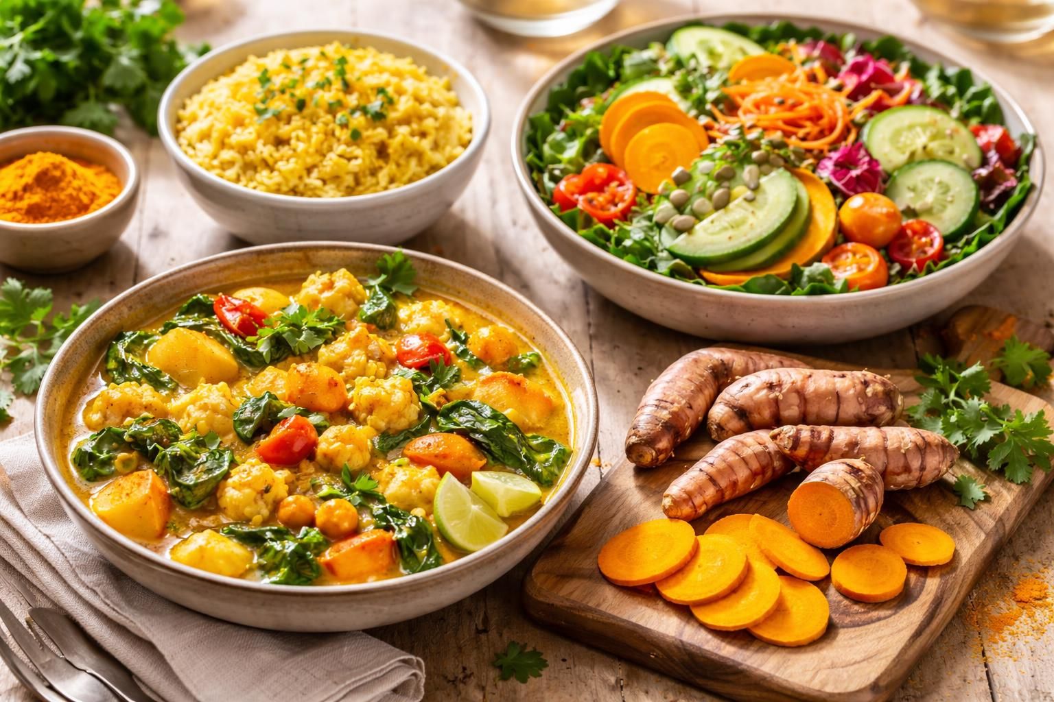 découvrez des recettes végétariennes savoureuses qui subliment le curcuma frais, apportant couleur et bienfaits à vos plats quotidiens.