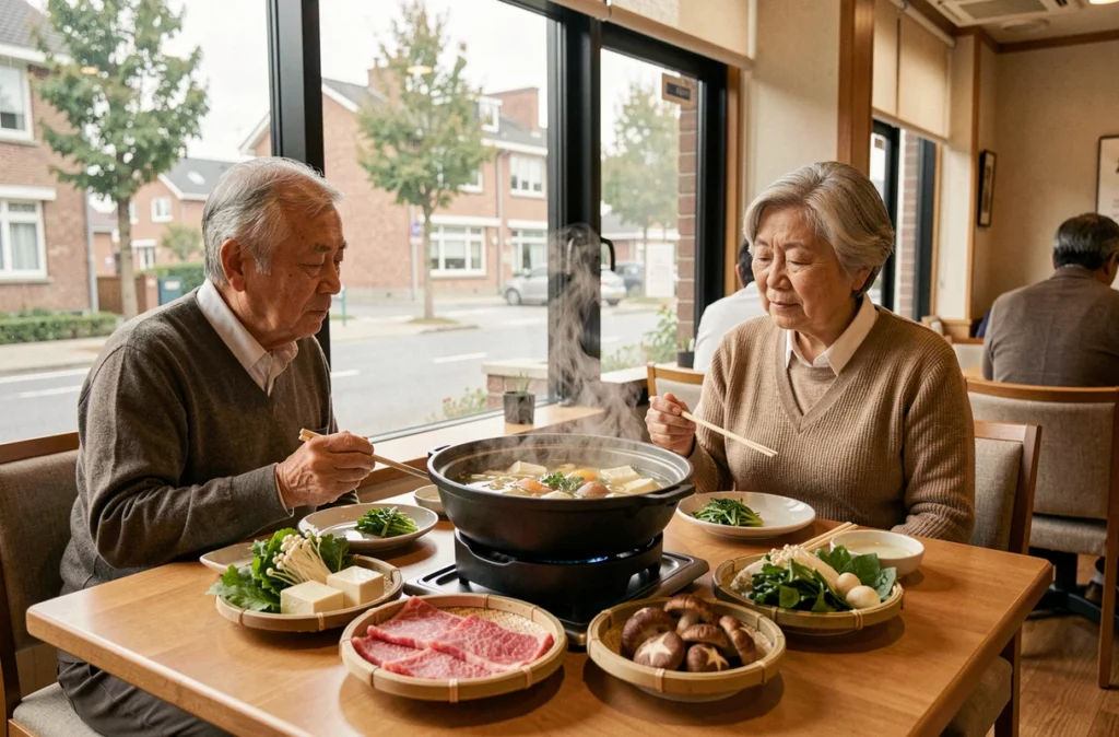 Shabu-shabu traditionnel servi au restaurant Ginza à Wasquehal avec wagyu et légumes frais