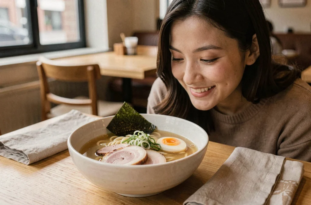 Bol de ramen authentique avec chashu et œuf mollet servi au restaurant Izumi à Lille